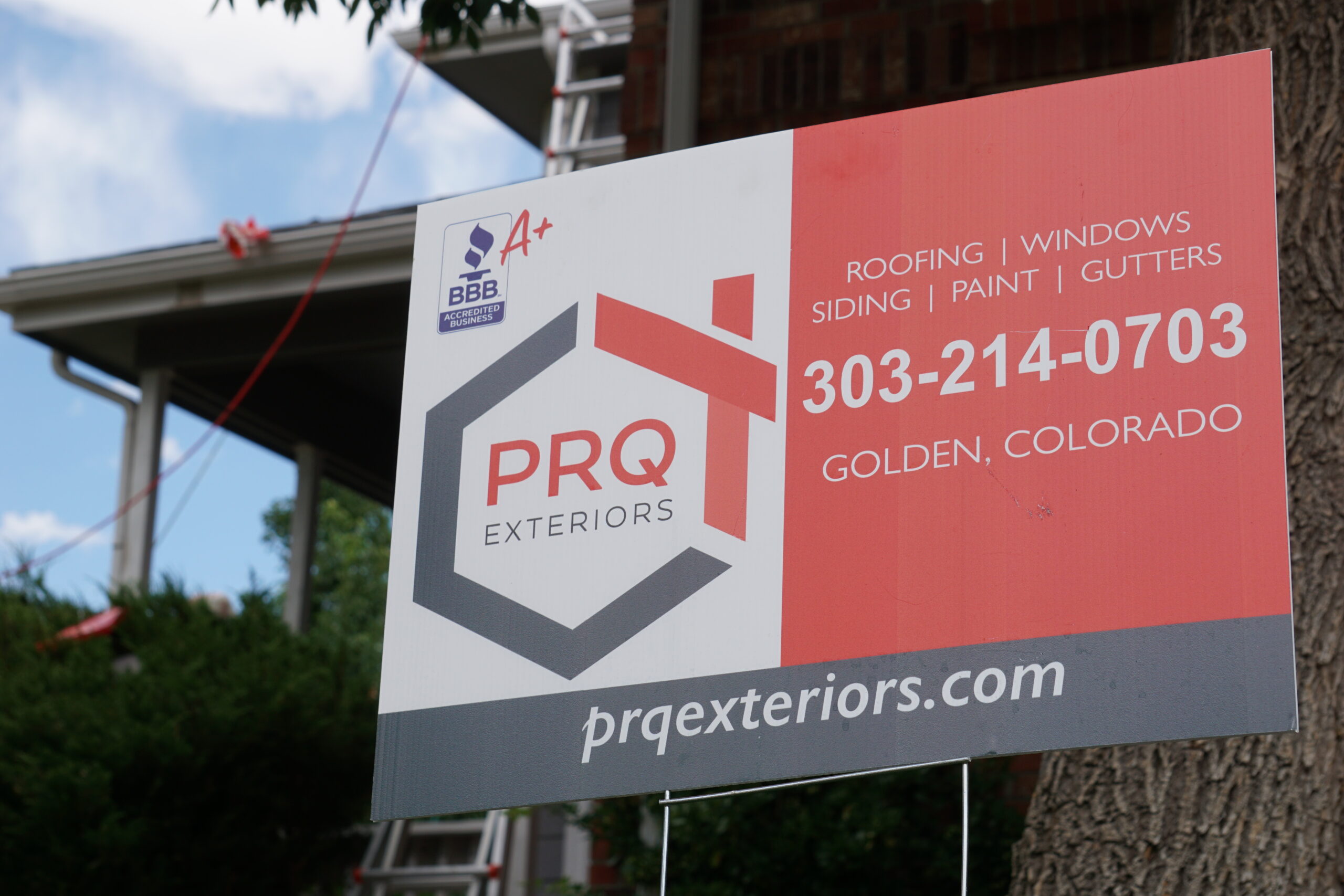 Billboard sign for PRQ Exteriors local denver roofer