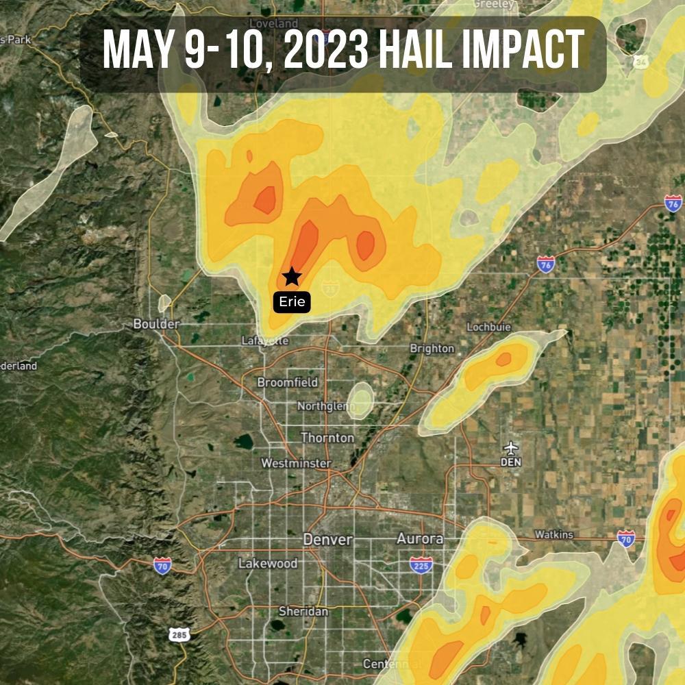 Erie, Colorado Hail Damage Map From May 9-10, 2023