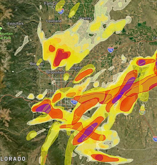 Centennial Colorado Hail Report Map for May 9-10, 2023