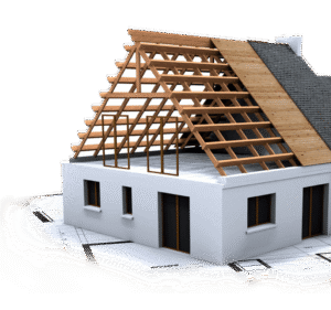 A 3d rendered image of a home being constructed.